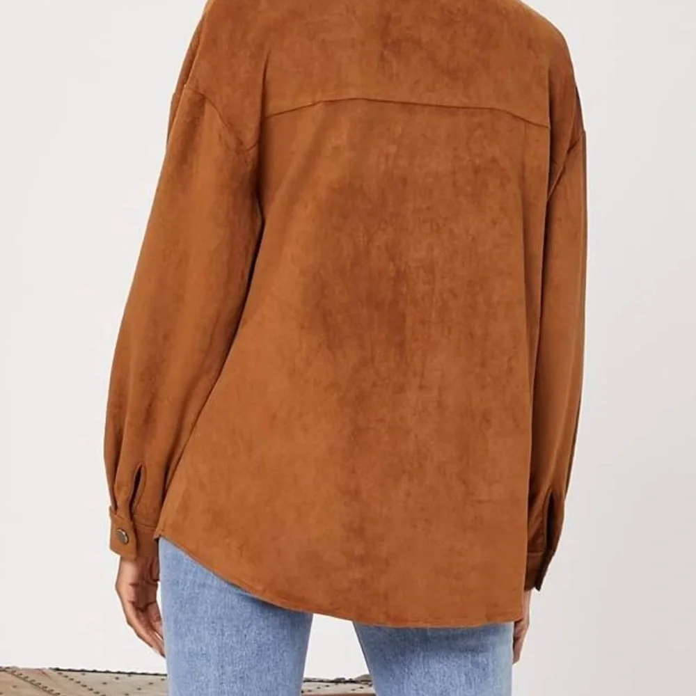 Vegan Suede Button Down Shirt Jacket - Picture 5 of 6